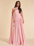 Side view of Elegant Pink Strapless Button-Decor Dress for Spring/Summer - Perfect High-End Wedding Bridesmaid Gown for women styling