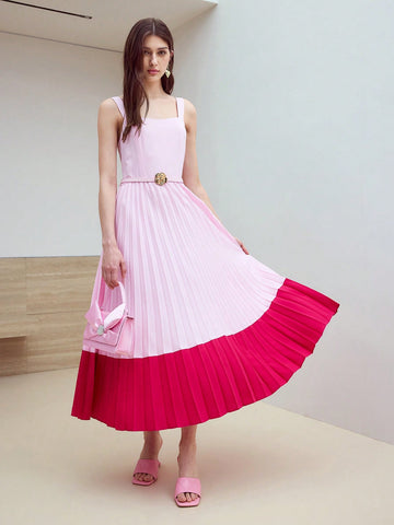Step out in style with this Elegant Pleated Contrast Color Midi Dress, perfect for turning heads on your next date night. The playful pleats add movement and charm, while the contrasting colors create a chic, eye-catching look. Designed to flatter your silhouette, this dress combines comfort with a touch of luxury, making every moment feel special. Whether it’s a romantic dinner or a night out, this midi dress ensures you’ll shine with effortless elegance.
