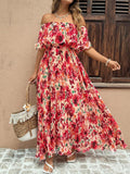 Elegant Pleated Flare Sleeve Maxi Dress for a Romantic Getaway