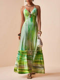 Elevate your party wardrobe with this stunning pleated maxi cami dress. Featuring delicate hollow-out detailing and a cinched waist that flatters your silhouette, this piece combines elegance with modern flair. The spaghetti straps and sleeveless design offer versatility for layering, while the semi-sheer knitted fabric with medium stretch ensures comfort throughout the night. Perfect for celebrations, vacations, and special occasions, this multicolor dress transitions effortlessly from day to evening. The 