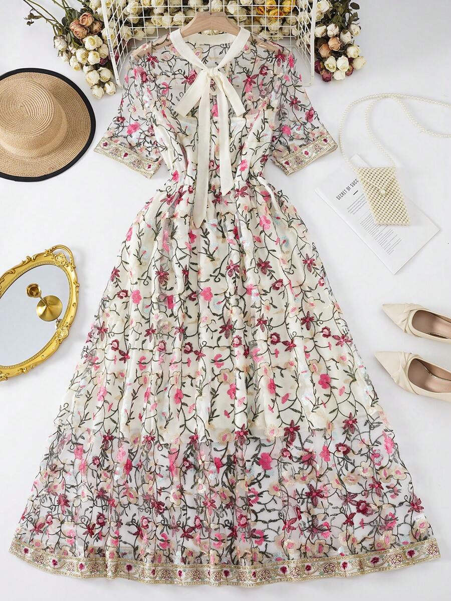 Step into summer with flair in this Elegant Plus-Size Black Lace Embroidered Retro Dress. Its delicate lace and vintage-inspired embroidery bring timeless charm, while the flattering fit celebrates your curves with confidence. Perfect for sunny days or special occasions, this dress adds a playful touch of elegance to your wardrobe.