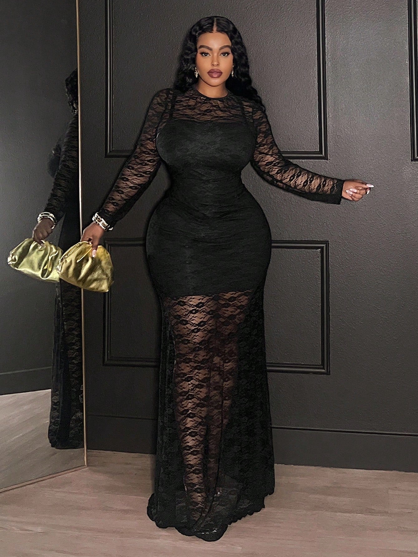 black mermaid dress plus size Elegant Plus-Size Black Lace Maxi Mermaid Dress for Spring-Summer: Per –  Canary Houze