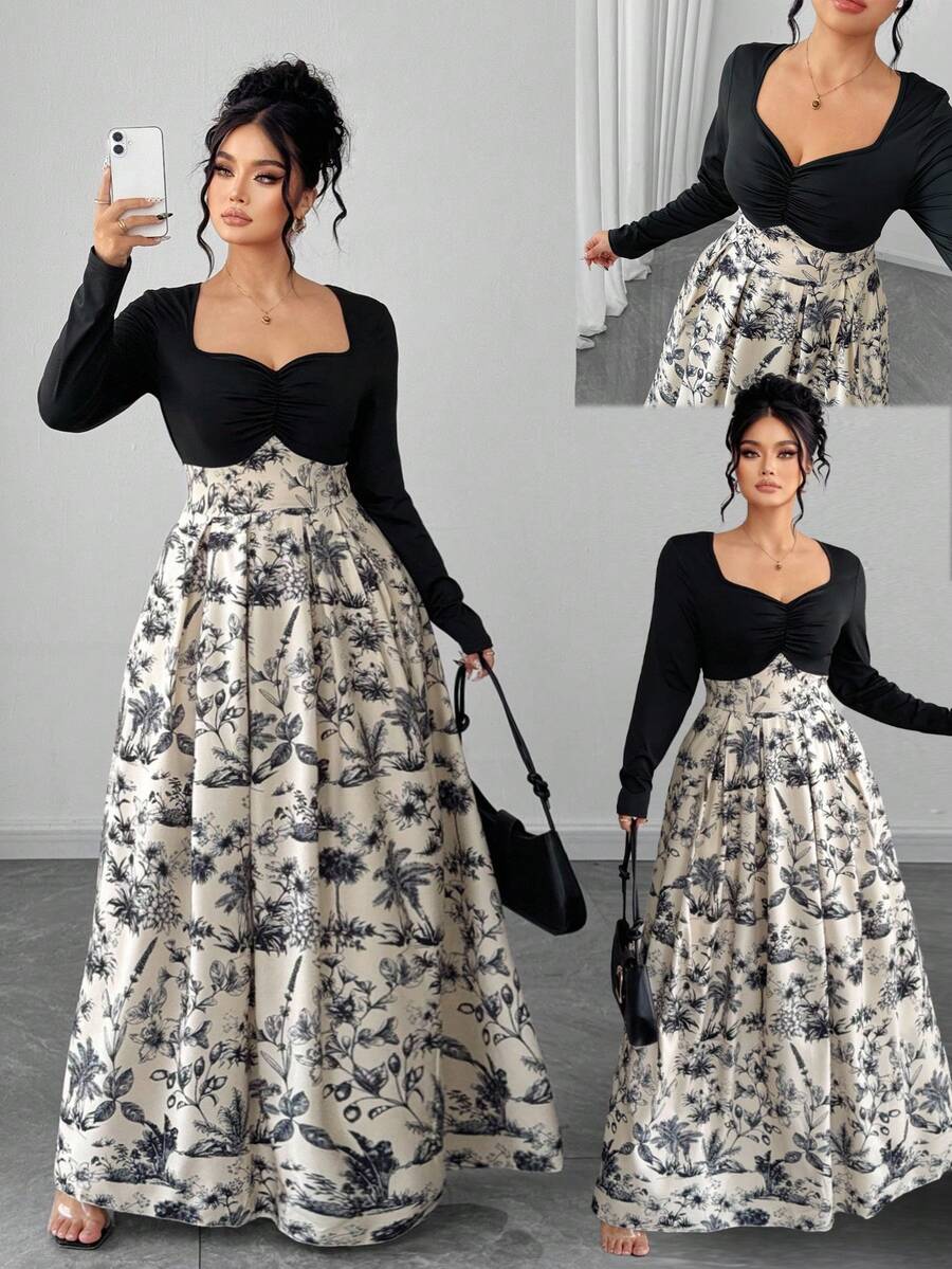 Embrace timeless elegance with this stunning plus-size maxi dress, where classic black meets charming vintage florals. The flowing silhouette flatters every curve while the romantic print adds personality and flair. Whether you're heading to a wedding, date night, or casual gathering, this versatile piece transitions effortlessly from season to season. Comfortable enough for all-day wear yet polished enough to turn heads, it's the dress that does it all. Slip it on and feel absolutely fabulous!