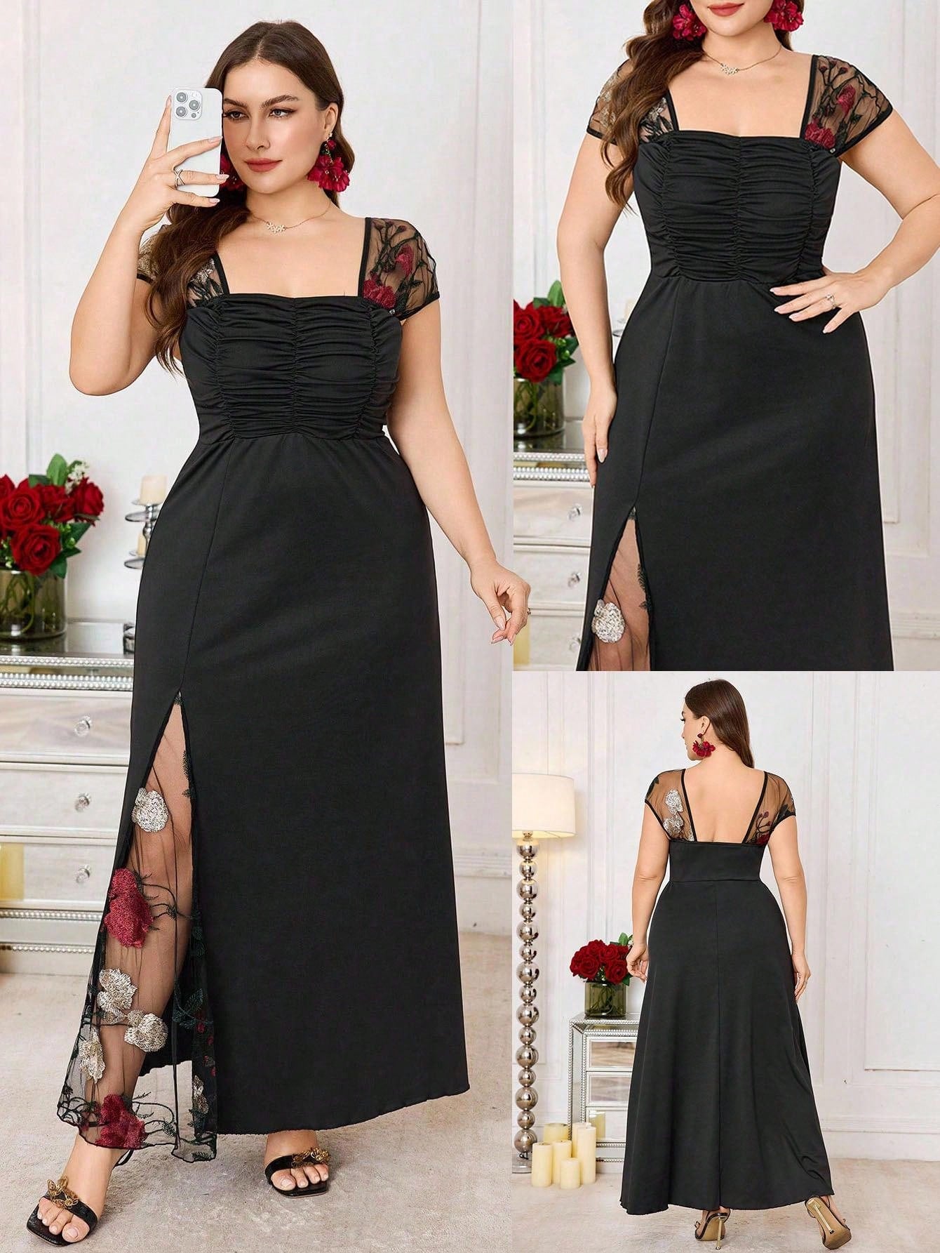 Step into spring and summer with this Elegant Plus-Size Mesh Embroidered Sheath Dress. Featuring a charming square collar and delicate embroidery, it blends comfort and style effortlessly. The breathable mesh fabric keeps you cool while the tailored sheath silhouette flatters your curves. Perfect for sunny days and warm evenings, this dress adds a playful touch to your wardrobe with a graceful, confident vibe.