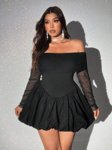 Turn heads effortlessly in this Elegant Plus-Size Off-Shoulder Mesh Bodycon Ruffle Dress. Designed to hug your curves with a flattering fit, its delicate mesh fabric and playful ruffles add a flirty touch. Perfect for nights out or special occasions, this dress combines comfort with style to make you feel confident and fabulous.