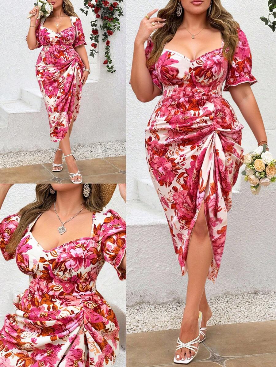 Step into holiday charm with this Elegant Plus-Size Square Collar Floral Midi Dress. Featuring a vintage-inspired square collar and a delightful floral pattern, it brings timeless grace and playful flair to any festive occasion. The flattering midi length offers comfort and style, making it perfect for dancing through celebrations or enjoying cozy gatherings with a touch of whimsy. Embrace your curves and vintage vibes in this must-have holiday favorite!