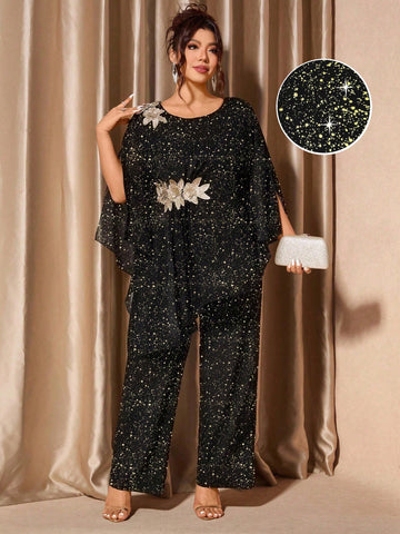 Make a statement at your next gathering in this fabulous two-piece set designed for curves and confidence! The asymmetrical blouse features delicate floral trim that adds a touch of whimsy, while the loose-fitting pants provide all-day comfort without sacrificing style. Perfect for parties, brunches, or any occasion where you want to feel effortlessly chic. This playful ensemble celebrates your unique shape and lets your personality shine through. Dress it up with heels or keep it casual—either way, you'll 