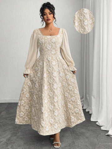 Embrace your curves in this stunning plus-size A-line chiffon dress that's ready to turn heads! Featuring elegant long sleeves and intricate Jacquard detailing, this early autumn essential combines comfort with sophisticated style. The flowing chiffon fabric drapes beautifully, creating a flattering silhouette that celebrates your figure. Perfect for seasonal transitions, this dress effortlessly takes you from casual gatherings to special occasions with timeless grace and modern flair.