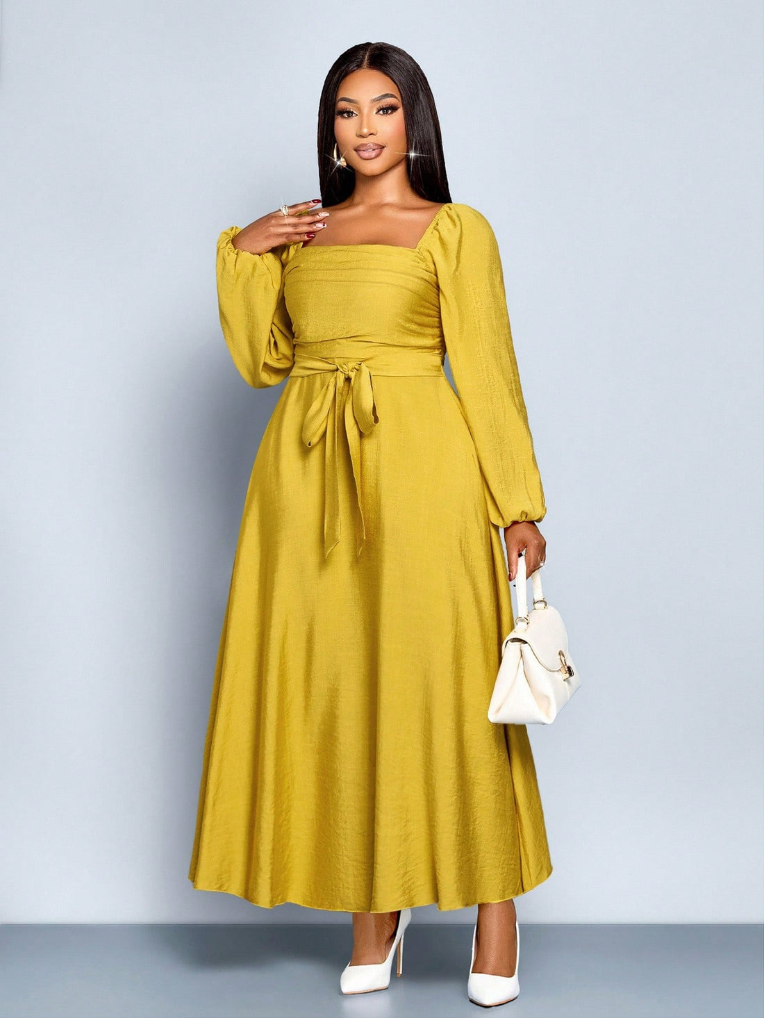 Step into spring and summer with this playful plus size A-line dress designed to flatter every curve. Featuring a solid color that’s easy to style, a chic square neckline, and long sleeves for a touch of elegance, it flows effortlessly with a fun ruffle hem that adds a flirty finish. Perfect for warm days or breezy evenings, this dress combines comfort and charm to keep your wardrobe fresh and fabulous.