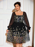 Make a statement at your next celebration in this stunning plus-size A-line dress! Delicate floral embroidery adorns the bodice, while charming lantern sleeves add a whimsical touch that flatters beautifully. The flowing A-line silhouette skims gracefully over curves, creating an effortlessly elegant look that feels both comfortable and confident. Perfect for parties, weddings, or any special occasion where you want to shine. Dress up with heels or keep it casual—this versatile piece adapts to your style!