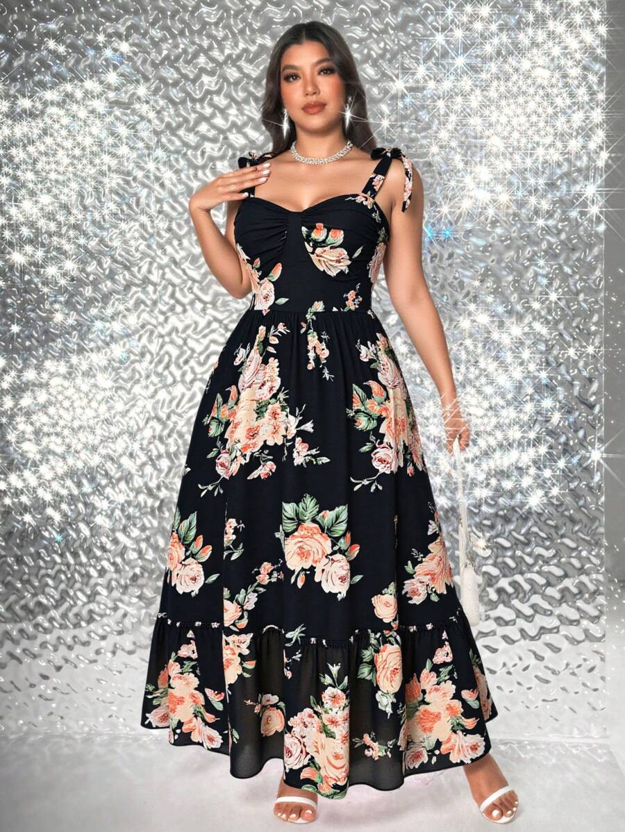 Step into charm and confidence with this Elegant Plus Size A-Line Floral Print Dress. Perfect for weddings or romantic dates, its flattering A-line silhouette embraces your curves while the vibrant floral pattern adds a touch of whimsy. Feel beautiful and playful wherever you go in this dress designed to celebrate you.
