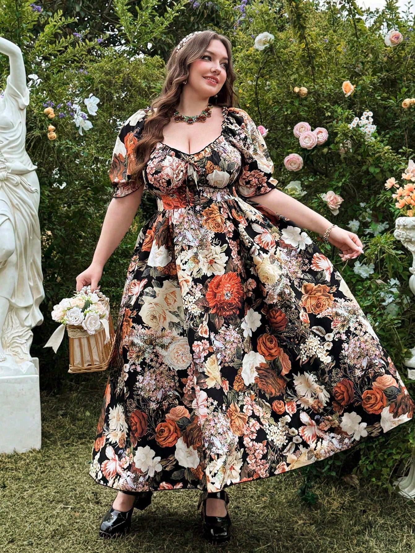 Be the belle of the ball in our retro French-inspired A-Line Midi Dress! With delicate puff sleeves and a feminine ruffle hem, this elegant dress will make you feel like a work of art. Perfect for plus size beauties, it's a masterpiece in both style and comfort. Ooh la la!