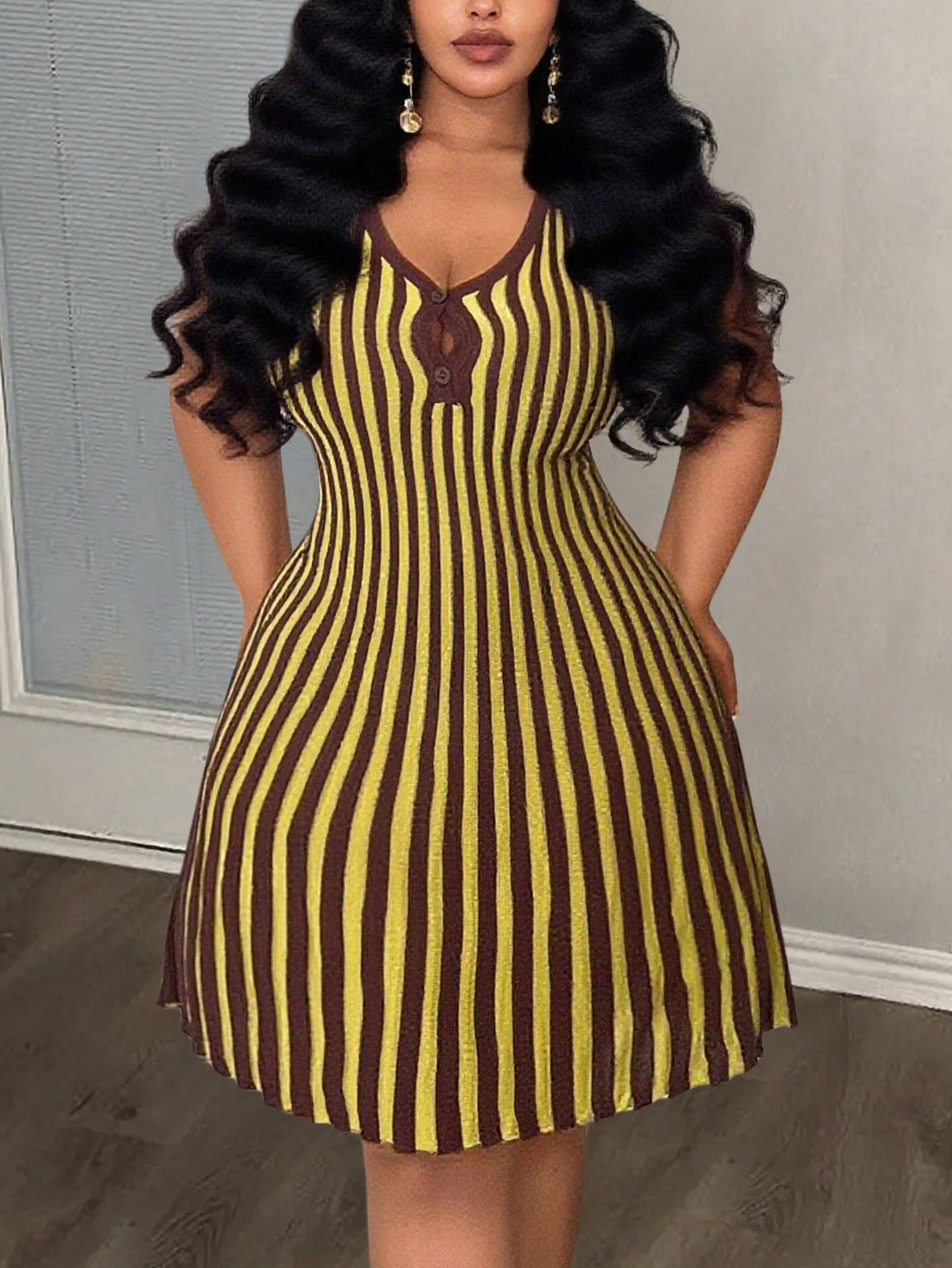 Step into sunny days with this Elegant Plus Size A-Line Mini Sweater Dress, designed to brighten your spring and summer events. The playful stripes add a fun twist, while the A-line cut flatters your figure comfortably. Lightweight and cozy, this dress keeps you cool when the temperature rises but cozy enough for breezy evenings. Perfect for garden parties or casual outings where you want to feel both stylish and at ease.