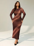 Wrap yourself in autumn sophistication with this stunning plus-size dress that's equal parts cozy and chic. The long sleeves keep you warm while the flattering hip wrap design cinches at all the right places, creating a silhouette that feels as good as it looks. Rich brown tones pair perfectly with everything in your fall wardrobe, making this your go-to piece for everything from casual coffee dates to dinner out. Comfort meets style in a dress designed to make you feel fabulous, no matter the occasion.