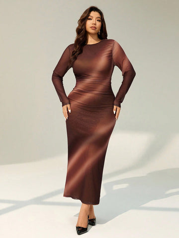 Wrap yourself in autumn sophistication with this stunning plus-size dress that's equal parts cozy and chic. The long sleeves keep you warm while the flattering hip wrap design cinches at all the right places, creating a silhouette that feels as good as it looks. Rich brown tones pair perfectly with everything in your fall wardrobe, making this your go-to piece for everything from casual coffee dates to dinner out. Comfort meets style in a dress designed to make you feel fabulous, no matter the occasion.