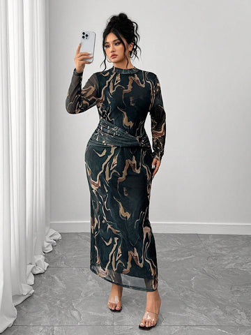 Step into autumn with flair in this Elegant Plus Size Dress, featuring a lively all-over print and stylish mesh patchwork. Designed to embrace your curves comfortably, it blends bold pattern play with breathable fabric inserts, making it perfect for cozy days and crisp evenings. This dress adds a playful twist to your fall wardrobe, letting you shine with effortless charm wherever you go.