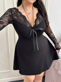 Make a statement this season in our stunning black A-line lace dress—the perfect blend of sophistication and fun! Crafted for curves, this beauty features delicate sheer floral trim that adds a touch of romance, while long sleeves keep you cozy through crisp autumn evenings. The flattering A-line silhouette skims beautifully over all the right places, making you feel confident and fabulous at every gathering. Whether you're heading to a party or a special night out, this dress proves that elegance and playf