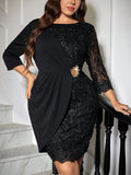Turn heads effortlessly in this Elegant Plus Size Black Bodycon Dress! Featuring delicate embroidered lace and sparkling diamond details, it hugs your curves in all the right places. Perfect for special occasions, this dress adds a dash of glam and confidence to your night out. Get ready to sparkle and steal the spotlight!
