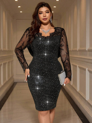 Step into the spotlight with this Elegant Plus Size Black Dress adorned with shimmering silver lace. Designed to celebrate curves, it brings together classic black sophistication and sparkling details for a look that’s perfect for formal events and festive occasions. Feel confident, twirl freely, and make every celebration unforgettable in this stunning, playful statement piece.