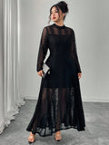 Turn heads in this Elegant Plus Size Black Long Sleeve Dress, designed with a flirty contrast mesh that adds just the right touch of allure. Perfect for romantic evenings or special occasions, its sleek silhouette flatters your curves while the mesh detail keeps things playful and chic. Dress up and let your confidence shine through every stunning moment.