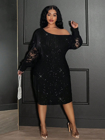 Turn heads effortlessly in this Elegant Plus Size Black Mini Dress. Featuring delicate sheer lace patchwork, it adds a flirty, sophisticated touch that's just right for parties or special nights out. The flattering silhouette embraces your curves, making every step a confident statement of style and fun. Perfect for those who want to mix elegance with a hint of playful charm.
