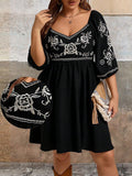 Be the envy of all your friends with our Elegant Plus Size Black Rose Butterfly Embroidered V-Neck Long Sleeve Dress. Perfect for Autumn getaways, this dress will accentuate your curves and make you feel like a goddess. Embrace your playful side with the unique butterfly embroidery and v-neck design.
