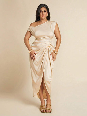 Slip into this elegant plus size black satin maxi dress and let its asymmetric design add a flirty twist to your look. Perfect for romantic evenings or breezy beach vacations, the smooth satin fabric feels as dreamy as it looks. Embrace effortless glamour with a dress that moves with you, making every moment feel special and playful.