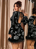 Turn heads at every celebration with this Elegant Plus Size Black Velvet Party Dress. The luxurious velvet fabric offers a soft, flattering fit, while the sparkling sequin embroidery adds just the right amount of glam. Cozy faux fur trim brings warmth and a touch of whimsy, making it perfect for festive nights. Dance, twirl, and shine effortlessly in a dress designed to celebrate your style and curves with playful sophistication.
