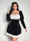 Turn heads at evening and holiday parties with this Elegant Plus Size Black & White Velvet Satin dress. With its long sleeves and flattering cut, you'll feel confident and stylish all night long. Perfect for showing off your curves and making a statement, this dress is a must-have in your wardrobe.