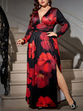 Embrace the season in style with this stunning plus-size maxi dress that's equal parts sophisticated and show-stopping. The rich black backdrop provides the perfect canvas for bold red florals that dance across the fabric, creating a look that's both timeless and on-trend. Whether you're heading to a holiday party, ringing in the New Year, or simply want to feel fabulous this autumn and winter, this dress delivers elegance without compromise. The flowing maxi silhouette flatters every curve while the classi