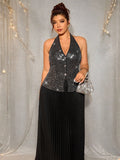 Get ready to shine in this Elegant Plus Size Black and Silver Sequin 2-Piece Party Set for Women. With its stunning sequins and flattering fit, this party set is a must-have for any stylish and confident woman. Perfect for any special occasion, you'll be the life of the party in this chic and glamorous ensemble.