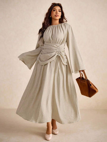 Slip into effortless sophistication with this stunning blue midi dress that celebrates your curves in all the right ways. The cinched waist creates a flattering silhouette while long sleeves add polish and versatility for any season. Perfect for casual outings or elevated everyday moments, this piece transitions seamlessly from brunch to dinner. The rich blue hue pairs beautifully with your favorite accessories, making it a wardrobe essential that works as hard as you do. Comfort meets style in this go-to d