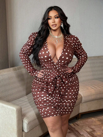 This playful plus size bodycon mini dress brings a fresh twist to your party wardrobe with charming brown polka dots and eye-catching 3D floral details. Perfect for spring and autumn celebrations, its figure-hugging fit highlights your curves while keeping the vibe fun and flirty. Step into any event with style and confidence in this unique statement piece.