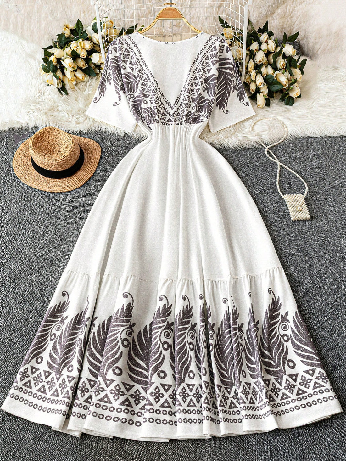 Step into effortless style with this Elegant Plus Size Bohemian V-Neck Long Dress, perfect for your casual spring and summer getaways. Its flowing silhouette and flattering V-neck create a breezy, comfortable fit that moves with you. Whether you're strolling on the beach or enjoying a sunny brunch, this dress brings a playful, free-spirited vibe to your vacation wardrobe.