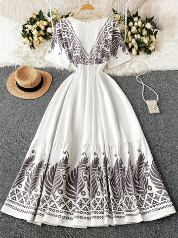 Step into effortless style with this Elegant Plus Size Bohemian V-Neck Long Dress, perfect for your casual spring and summer getaways. Its flowing silhouette and flattering V-neck create a breezy, comfortable fit that moves with you. Whether you're strolling on the beach or enjoying a sunny brunch, this dress brings a playful, free-spirited vibe to your vacation wardrobe.