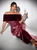 Turn heads in this playful plus size Burgundy Mermaid Maxi Dress, complete with a luxurious faux fur collar that wraps you in warmth and style. Perfect for romantic evenings and formal events, its figure-hugging silhouette flatters your curves while the rich burgundy hue adds a touch of drama. Glide into the spotlight with confidence and charm in this unforgettable dress made for making moments magical.