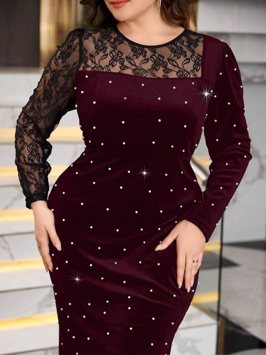 Make a statement in this stunning burgundy maxi dress that celebrates your curves with effortless glamour. Intricate lace detailing and shimmering beadwork create an eye-catching allure perfect for weddings, galas, or any special night out. The flowing silhouette flatters your figure while the rich burgundy hue adds timeless sophistication. Slip into confidence and let this dress do the talking—because you deserve to feel absolutely fabulous from head to toe!