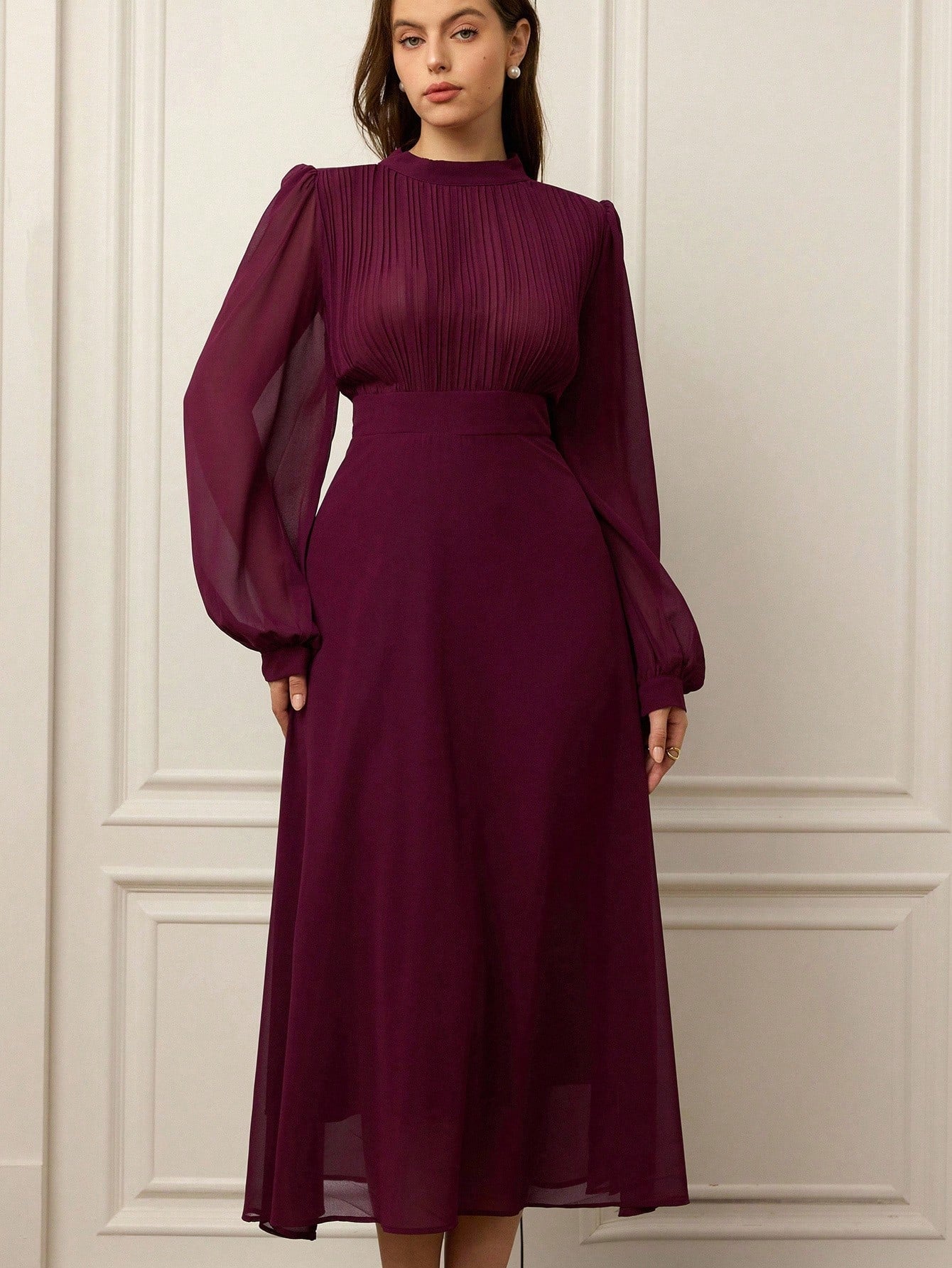 Embrace effortless elegance this fall with our stunning plus-size chiffon dress. Designed for curves and comfort, this beauty features gracefully flowing long sleeves and a flattering pleated front that adds dimension and movement. The lightweight chiffon fabric drapes beautifully, creating a silhouette that feels as good as it looks. Perfect for everything from casual outings to special occasions, this dress celebrates your style with sophistication and flair. Slip it on and feel the confidence that comes 