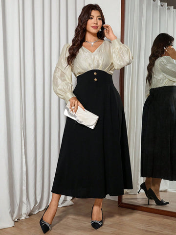 Elevate your wardrobe with this stunning color block midi dress that celebrates curves in all the right ways! The flattering V-neck and long sleeves create a sophisticated silhouette, while the bold color blocking adds a modern twist that keeps things fun and fresh. Perfect for everything from brunch dates to evening events, this plus-size beauty delivers elegance without taking itself too seriously. Slip it on and feel fabulous!