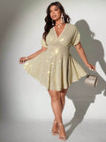 Step into the spotlight with this Elegant Plus Size Deep V-Neck Sequin Flared Graduation Dress. Sparkling sequins catch every eye, while the flared skirt adds a fun, twirling flair to your celebration. Designed to flatter your curves, the deep V-neck brings a touch of daring elegance perfect for your big day. Celebrate in style and confidence with a dress that’s as unforgettable as your achievement!