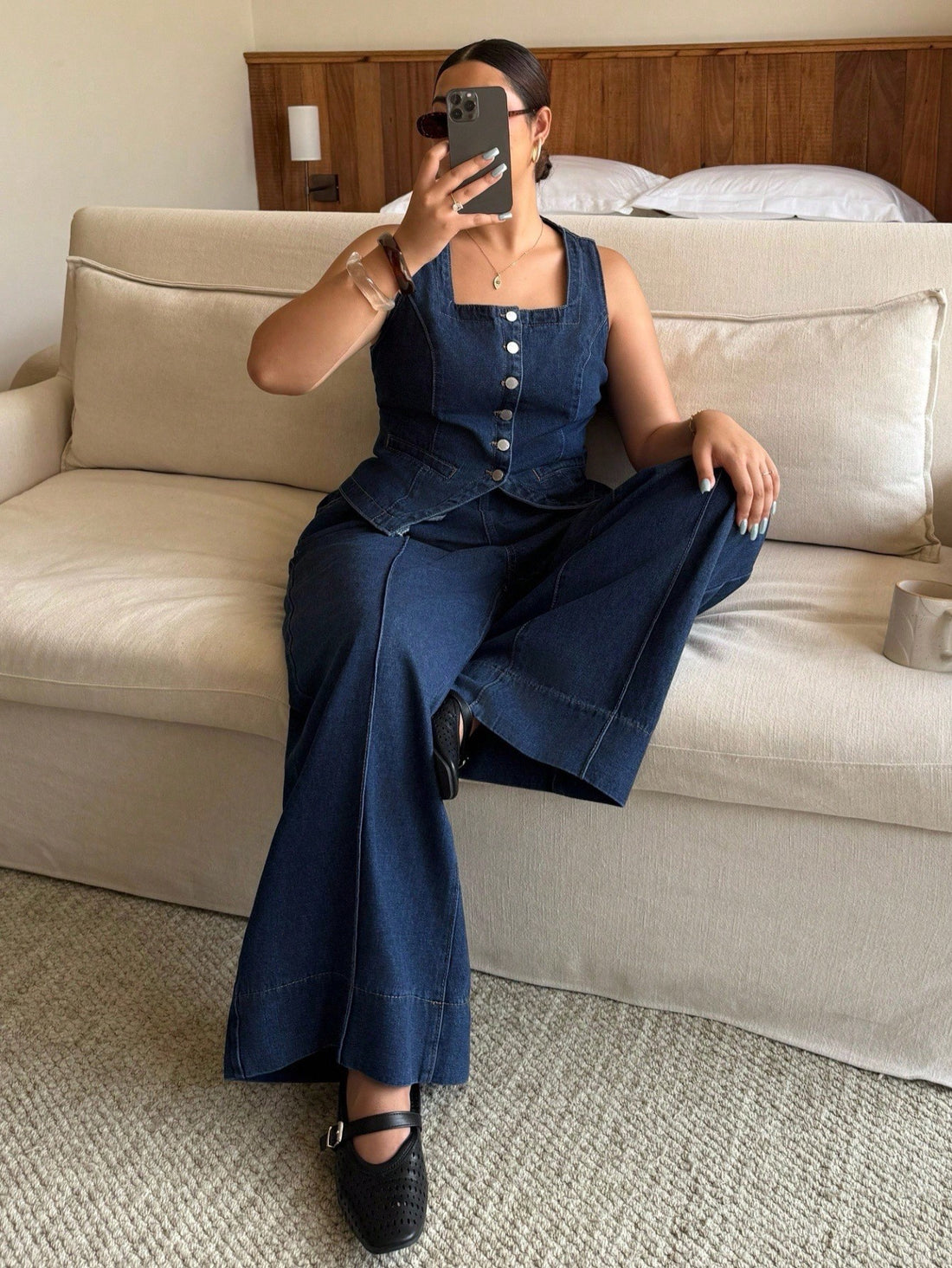 Elevate your denim game with this fabulous two-piece set that's giving major vintage vibes! The coordinating vest and pants feature eye-catching coin detailing that adds just the right amount of sparkle and personality. Perfect for layering through fall and winter, this set celebrates curves with a flattering plus-size fit that lets you feel confident and chic. Mix and match with your favorite basics, or rock the whole ensemble for an instantly polished look. Because style shouldn't have size limits—it shou