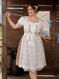 Celebrate Oktoberfest in style with this Elegant Plus Size Dirndl Dress, featuring charming lace patchwork and rich jacquard fabric. Designed to flatter your curves while keeping the festive spirit alive, this dress brings a playful twist to traditional Bavarian fashion. Perfect for dancing, toasting, and making unforgettable memories—all with a touch of elegant flair.