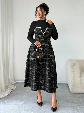 Elevate your fall wardrobe with this chic dual-tone midi slip dress that celebrates curves with effortless sophistication. The fitted turtleneck adds a cozy, polished touch perfect for layering or wearing solo, while the flattering silhouette skims your figure beautifully. Transition seamlessly from casual brunches to evening gatherings in a piece that's equal parts elegant and fun. Available in plus sizes because style has no limits.