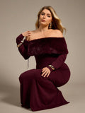 Elevate your event wardrobe with this stunning plus-size maxi dress, where timeless elegance meets modern flair. The luxurious faux fur collar adds a touch of glamour and sophistication, perfect for romantic dinners, galas, and formal celebrations. Designed to flatter and celebrate your curves, this dress combines flowing fabric with refined details that make you feel absolutely fabulous. Whether you're dancing the night away or making a grand entrance, this showstopper ensures you'll turn heads and feel co