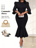 Celebrate in style with this stunning plus-size dress that's equal parts glamorous and fun! The dramatic fishtail hem creates a show-stopping silhouette, while delicate lace flare sleeves add a touch of romantic elegance. Perfect for fall festivities, weddings, or any special occasion where you want to feel absolutely fabulous. The thoughtful design flatters curves beautifully, giving you confidence and comfort all night long. Whether you're dancing at a gala or stealing the spotlight at a dinner party, thi