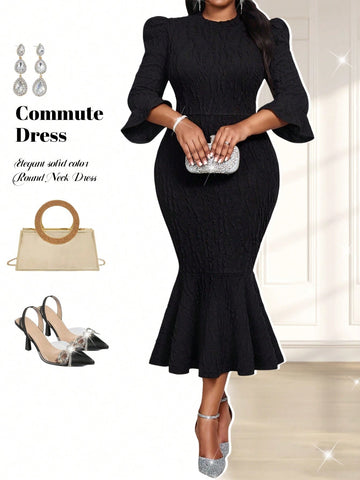 Celebrate in style with this stunning plus-size dress that's equal parts glamorous and fun! The dramatic fishtail hem creates a show-stopping silhouette, while delicate lace flare sleeves add a touch of romantic elegance. Perfect for fall festivities, weddings, or any special occasion where you want to feel absolutely fabulous. The thoughtful design flatters curves beautifully, giving you confidence and comfort all night long. Whether you're dancing at a gala or stealing the spotlight at a dinner party, thi