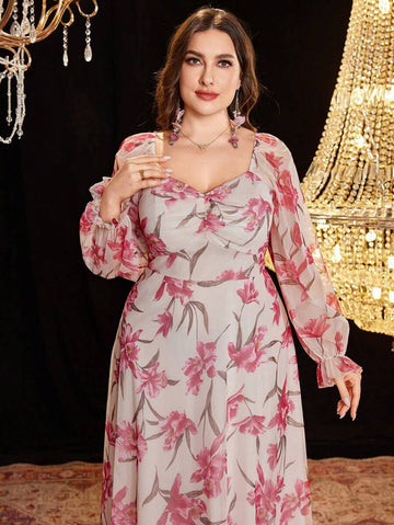 Step into spring and summer with this playful plus size floral chiffon dress, designed to flatter every curve. Its airy chiffon fabric keeps you cool, while lantern sleeves add a charming, whimsical touch. The elastic waist ensures a cozy fit that moves with you, making it perfect for sunny strolls or garden parties. Embrace effortless elegance and vibrant florals that brighten your day whenever you wear it.