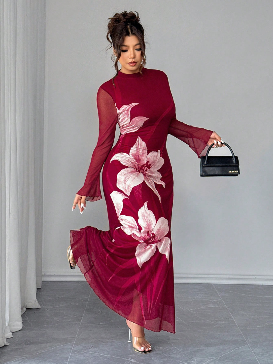 Ring in the New Year with timeless elegance! This stunning wine red mesh dress features delicate floral embroidery that catches the light beautifully. The long sleeves provide graceful coverage while the flowing silhouette flatters every curve. Perfect for celebrations, holiday parties, or any occasion calling for sophisticated style. Designed for plus-size figures, this dress combines comfort with show-stopping glamour—because you deserve to feel absolutely fabulous!