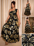 Make a statement in this stunning plus-size party dress that's equal parts sophisticated and fun! The eye-catching floral foil print brings vibrant energy, while the asymmetric neckline with tie detail adds an unexpected twist of elegance. The flared hem creates a flattering silhouette that moves beautifully with you. Perfect for celebrations, date nights, or whenever you want to feel fabulous and confident. This dress proves that style has no size limit—embrace your curves and shine!
