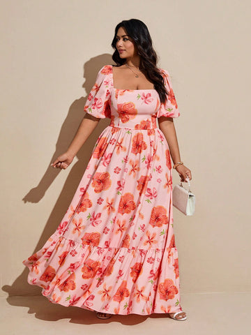 Step into vacation mode with this playful plus size floral midi dress. Featuring charming puff sleeves and a flattering square neckline, it combines comfort and style effortlessly. The vibrant floral pattern adds a touch of whimsy, making it perfect for sunny adventures or relaxed evenings. Embrace your curves and enjoy every moment in this effortlessly elegant dress designed to brighten your getaway wardrobe.